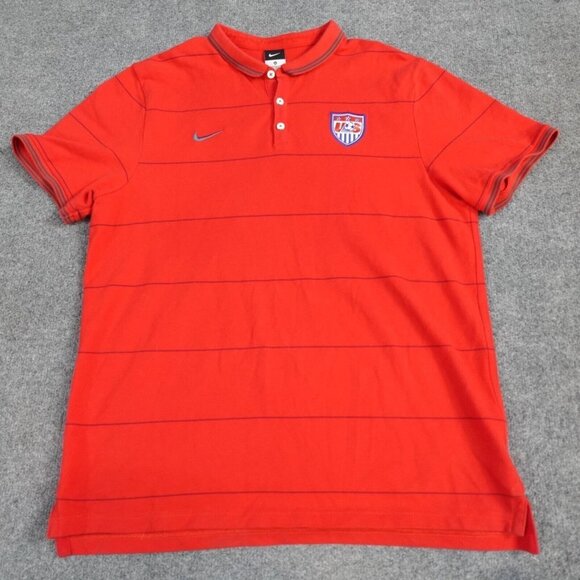 Nike Mens Polo Shirt XL Red US Soccer Team Striped - Picture 1 of 9